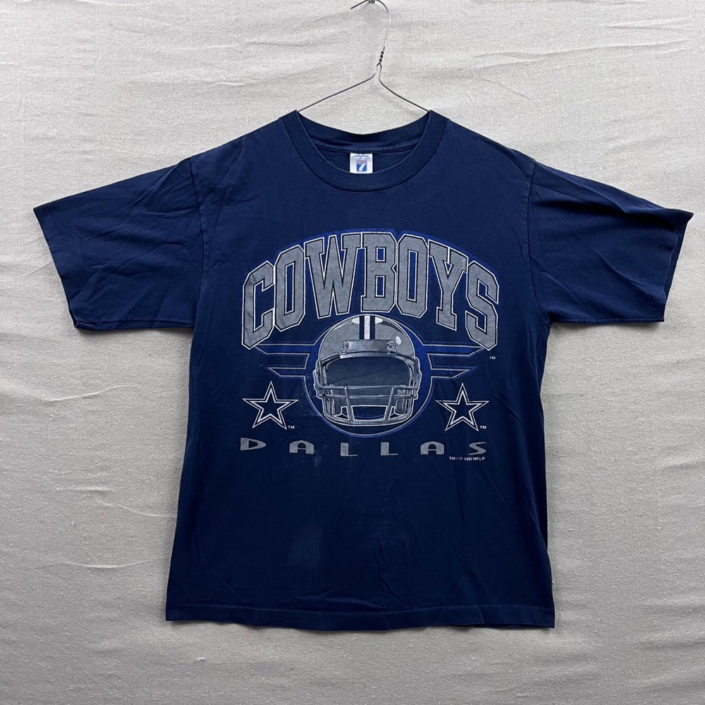 Vintage 1995 Dallas Cowboys Logo 7 Navy Blue T-Shirt Helmet L NFL‎ Graphic USA